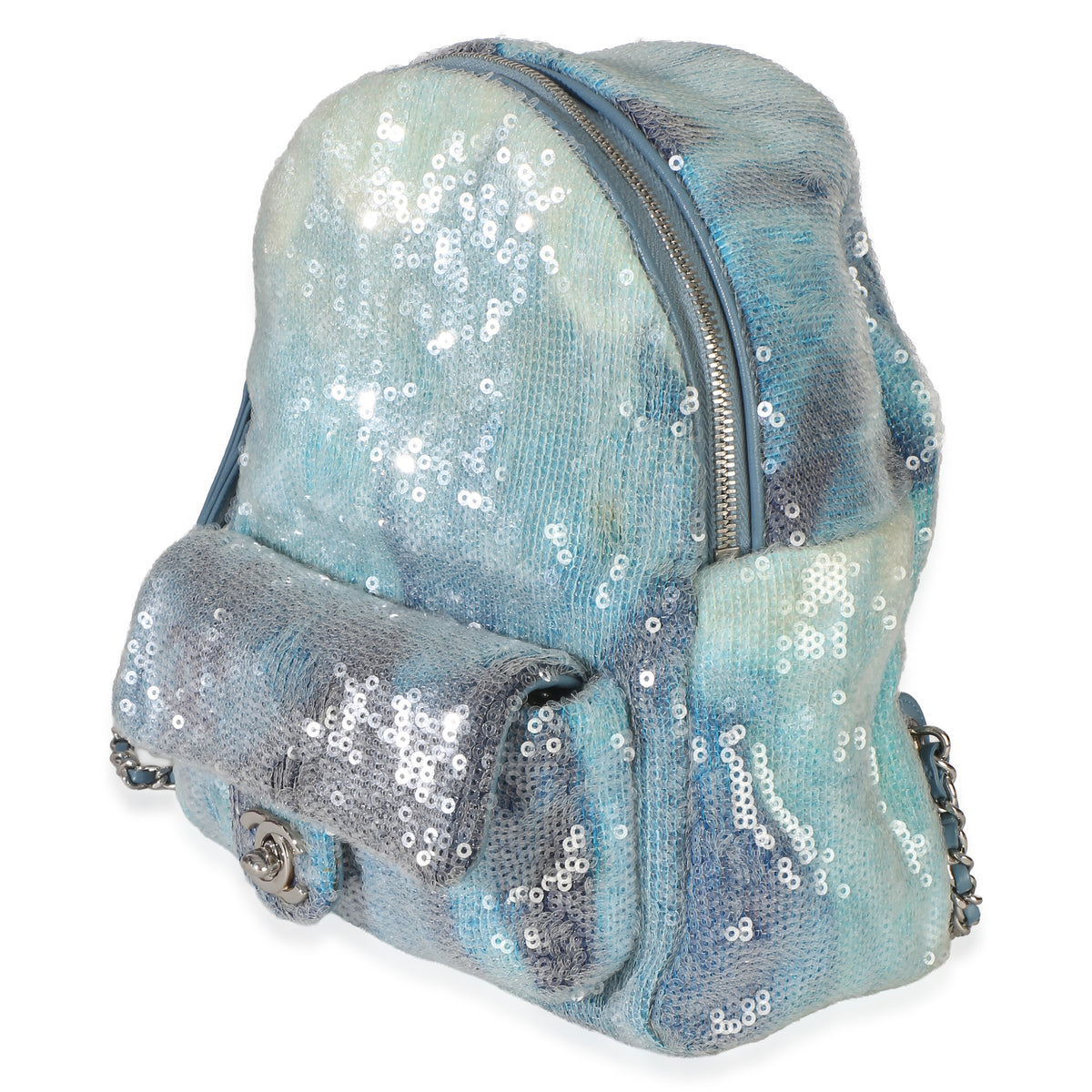 Chanel Blue Multicolor Sequin Waterfall Mini Backpack Handbag 2