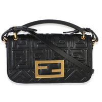 Fendi Black Nappa FF 1974 Embossed Mini Baguette Handbag id