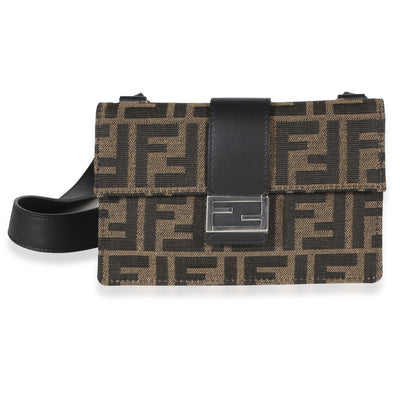 Fendi Tobacco Recycled Fabric Jacquard Vitello Grace FF 1974 Baguette Belt Pouch Handbag fv