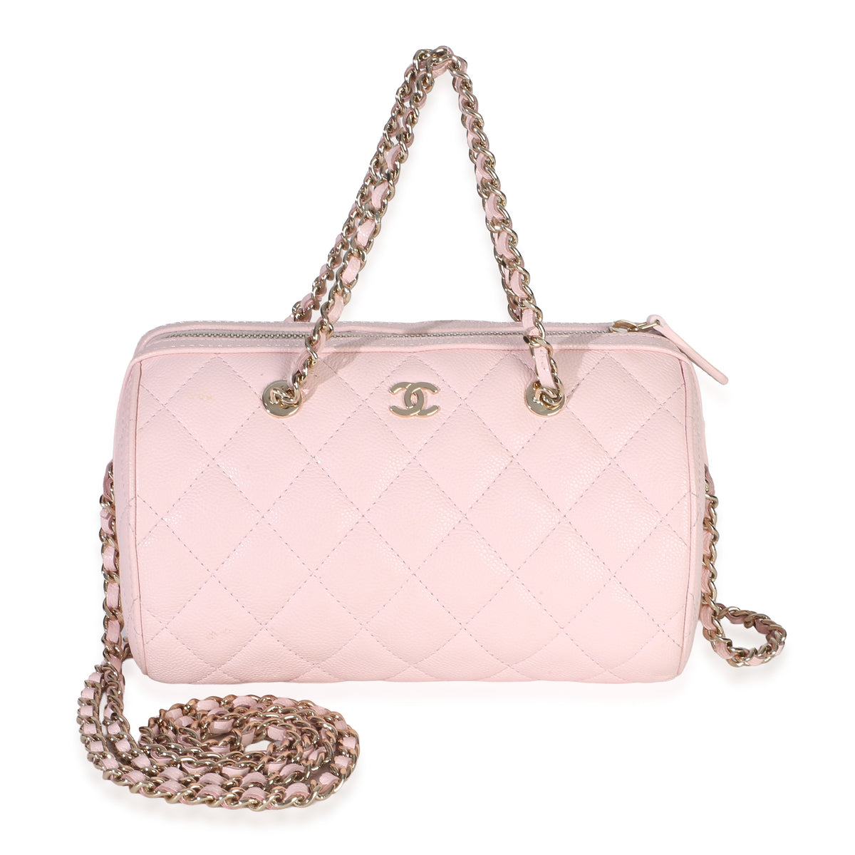 Chanel Pink Quilted Caviar Barrel Clutch With Chain Handbag id