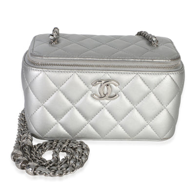 Chanel Silver Quilted Lambskin Small Vanity Case With Chain Handbag id
