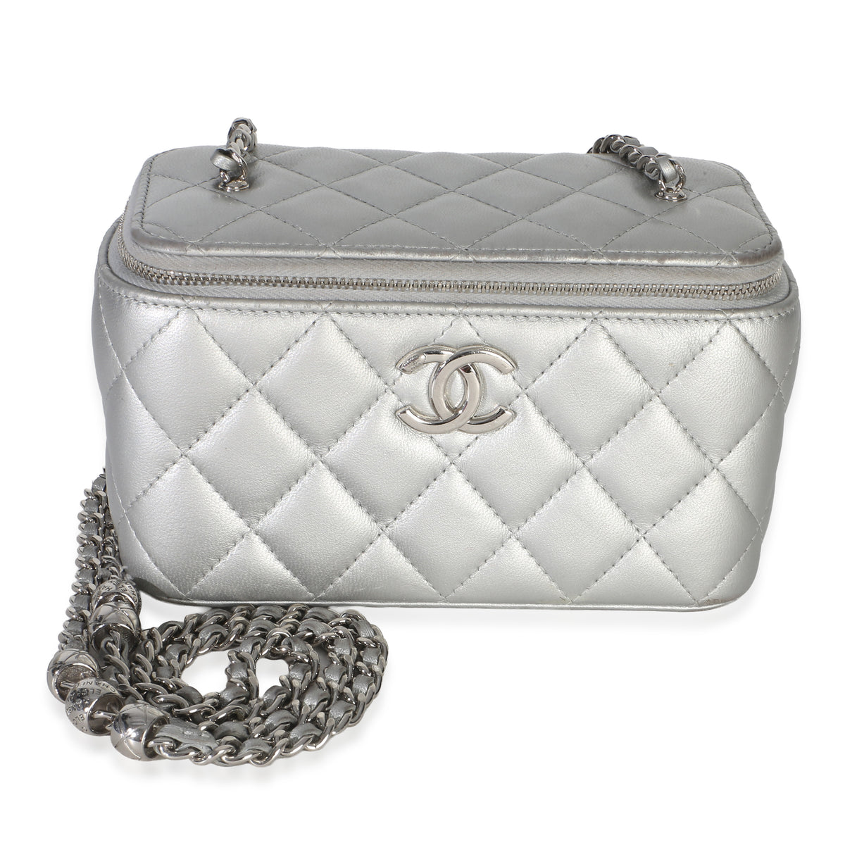 Chanel Silver Quilted Lambskin Small Vanity Case With Chain Handbag id