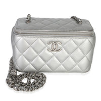 Chanel Silver Quilted Lambskin Small Vanity Case With Chain Handbag id