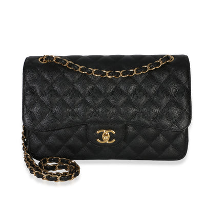 Chanel Black Quilted Caviar Jumbo Double Flap Bag Handbag id