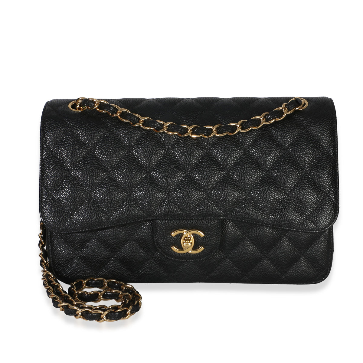 Chanel Black Quilted Caviar Jumbo Double Flap Bag Handbag id
