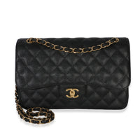 Chanel Black Quilted Caviar Jumbo Double Flap Bag Handbag id