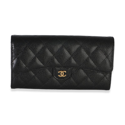Chanel Black Quilted Caviar Large Gusset Flap Wallet Wallet id