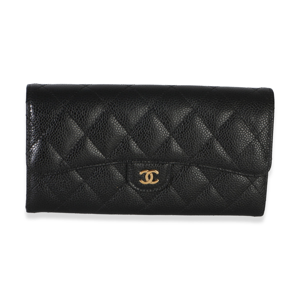 Chanel Black Quilted Caviar Large Gusset Flap Wallet Wallet id