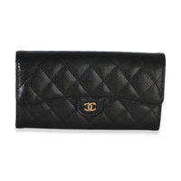 Chanel Black Quilted Caviar Large Gusset Flap Wallet Wallet id
