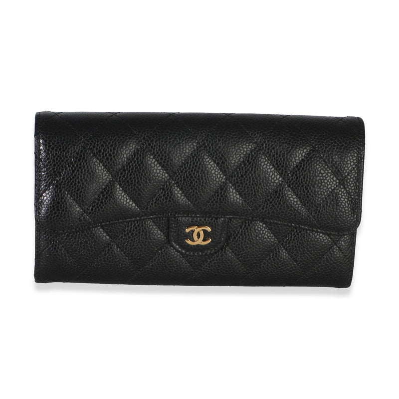 Chanel Black Quilted Caviar Large Gusset Flap Wallet Wallet id