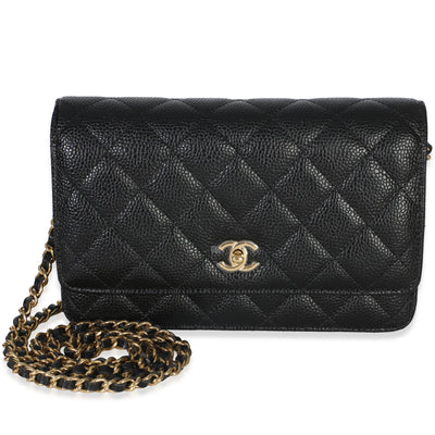 Chanel Black Quilted Caviar CC Wallet On Chain Handbag fv
