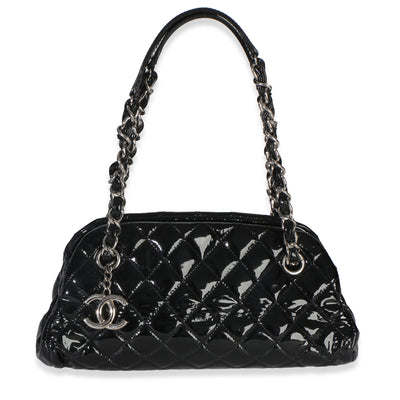 Chanel Black Quilted Patent Small Just Mademoiselle Bowling Bag Handbag id