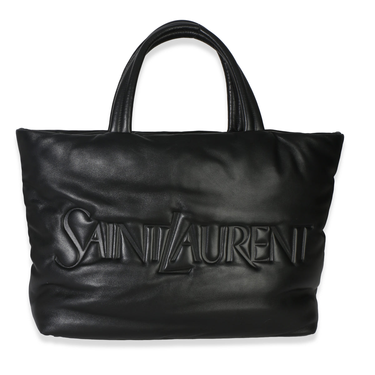 Saint Laurent Black Puffy Nappa Logo Tote Handbag fv
