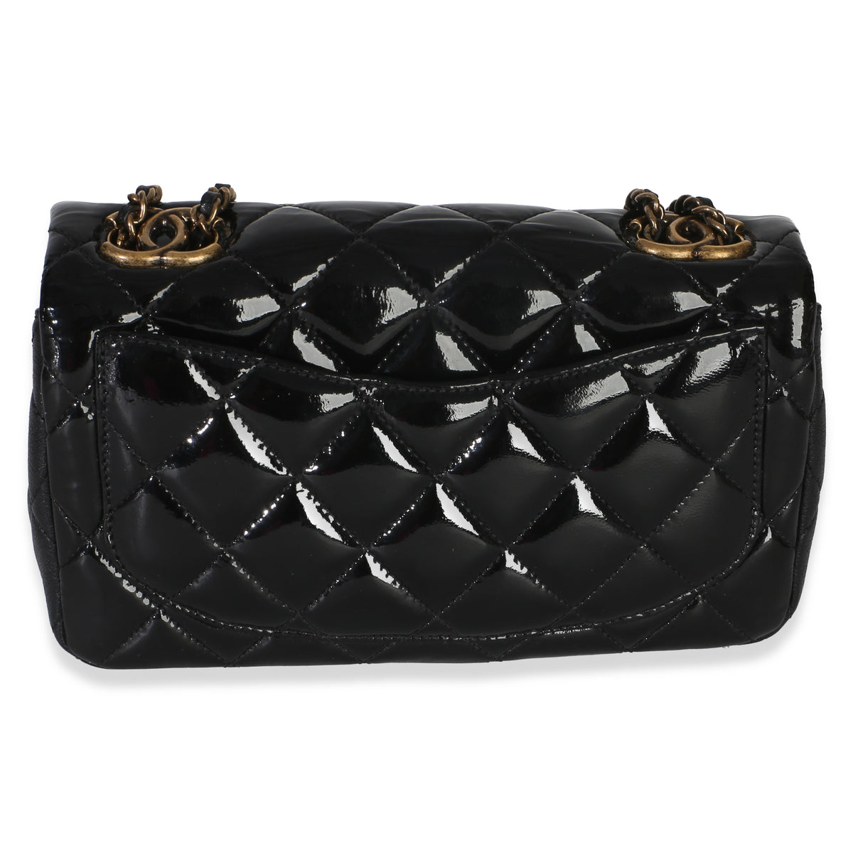 Chanel Black Quilted Patent Goatskin Small CC Eyelet Flap Bag Handbag 4