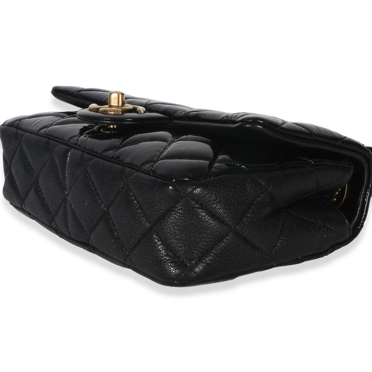 Chanel Black Quilted Patent Goatskin Small CC Eyelet Flap Bag Handbag 6
