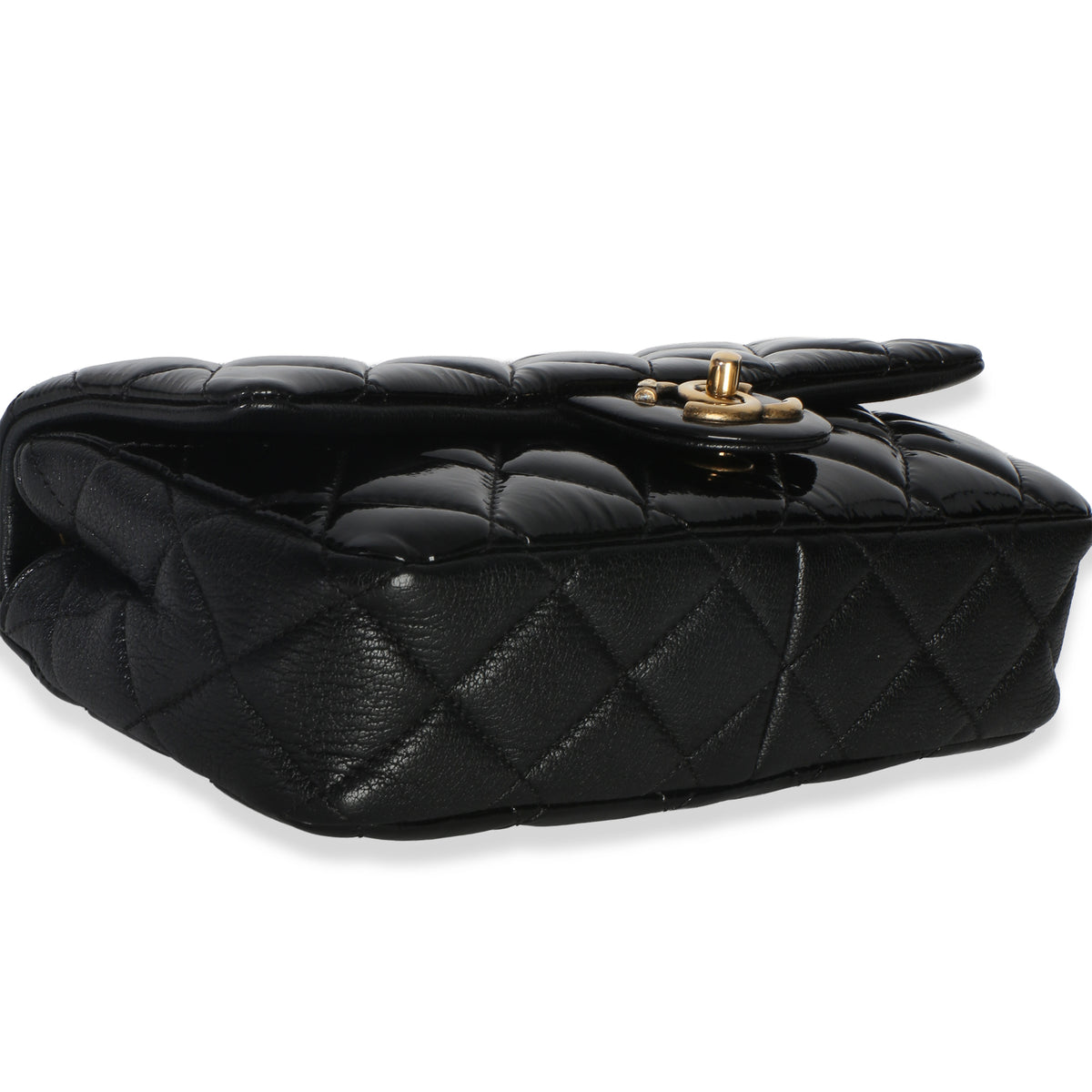 Chanel Black Quilted Patent Goatskin Small CC Eyelet Flap Bag Handbag 7