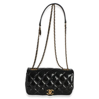 Chanel Black Quilted Patent Goatskin Small CC Eyelet Flap Bag Handbag 8