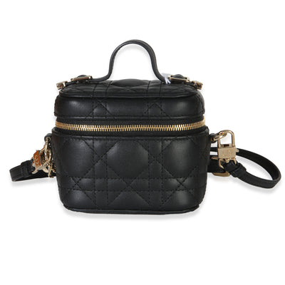 Christian Dior Black Lambskin Cannage Micro Lady Dior Vanity Case Handbag fv