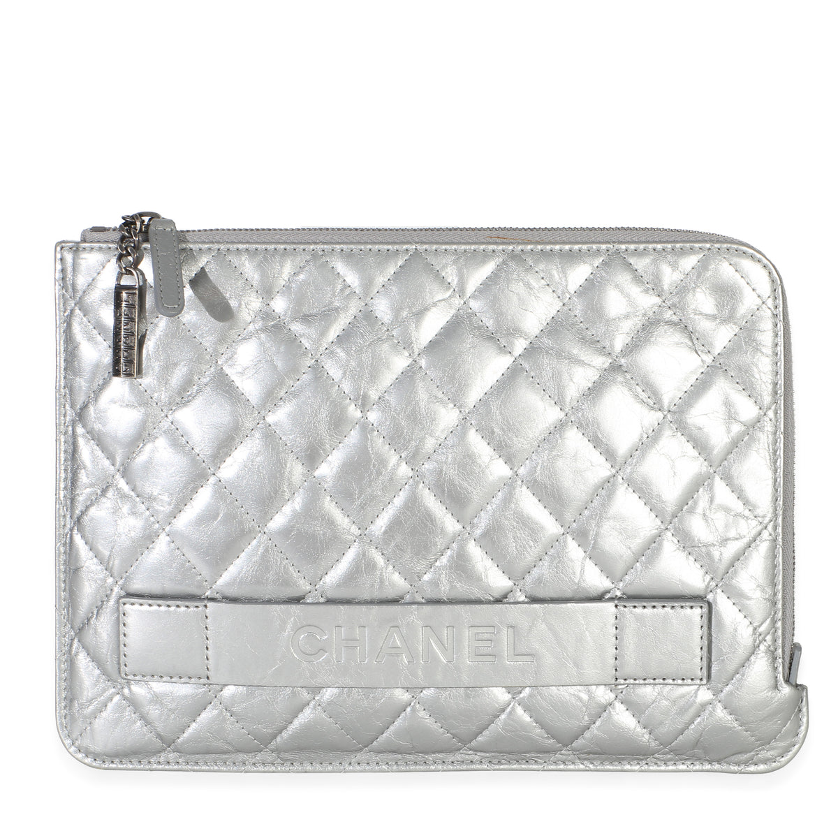 Chanel Metallic Silver Lambskin Small Clutch Handbag id