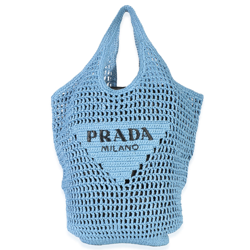 Prada Blue Raffia Logo Crochet Triangle Tote Bag Handbag id