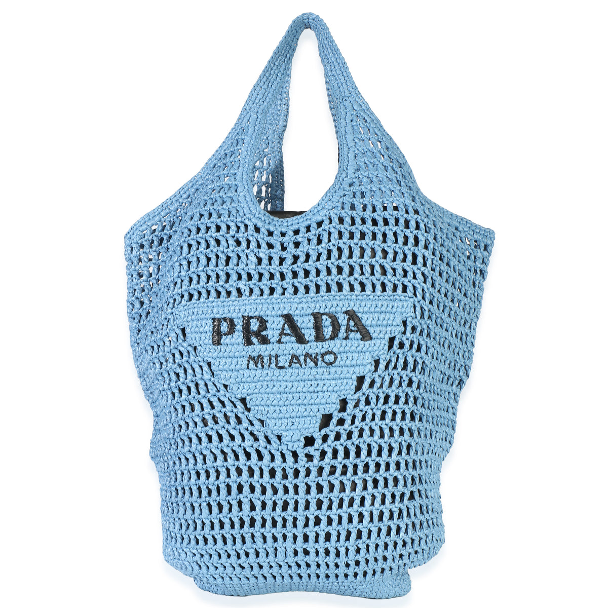 Prada Blue Raffia Logo Crochet Triangle Tote Bag Handbag id