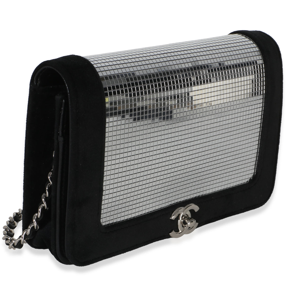 Chanel Black Velvet Mirror Sequin Wallet On Chain Bag Handbag 3
