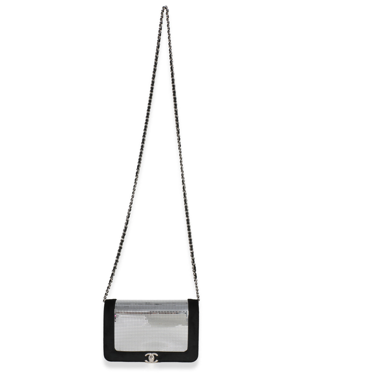 Chanel Black Velvet Mirror Sequin Wallet On Chain Bag Handbag 8