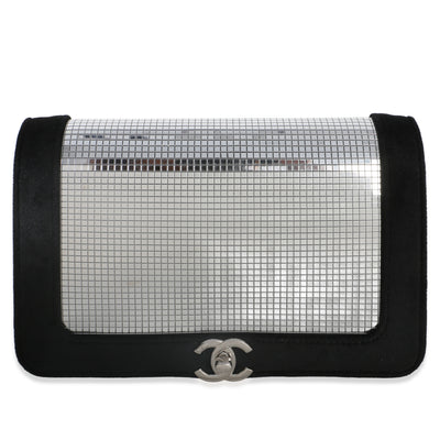 Chanel Black Velvet Mirror Sequin Wallet On Chain Bag Handbag fv