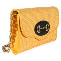 Gucci Yellow Raffia Azalea Calfskin Small Horsebit 1955 Chain Shoulder Bag Handbag 3