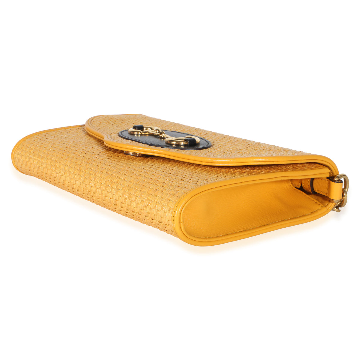 Gucci Yellow Raffia Azalea Calfskin Small Horsebit 1955 Chain Shoulder Bag Handbag 6