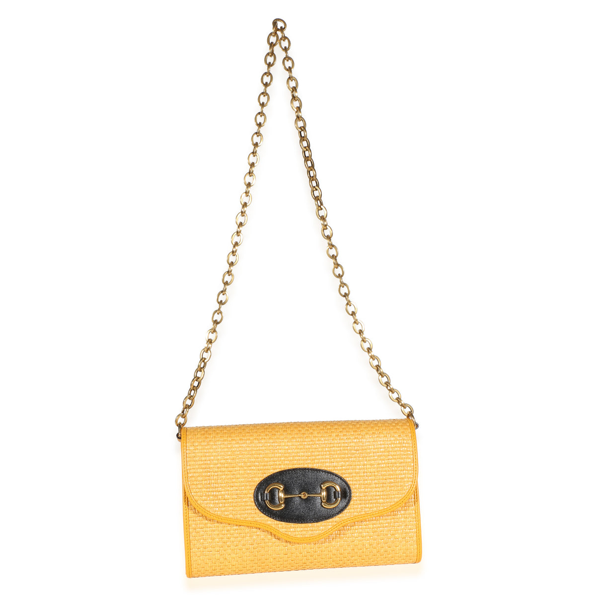 Gucci Yellow Raffia Azalea Calfskin Small Horsebit 1955 Chain Shoulder Bag Handbag 8
