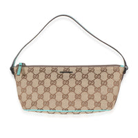 Gucci Turquoise Beige GG Monogram Canvas Boat Pochette Handbag fv