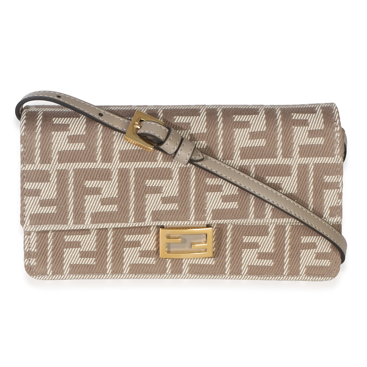 Fendi Beige Taupe FF Jacquard Wallet On Chain Baguette Handbag id