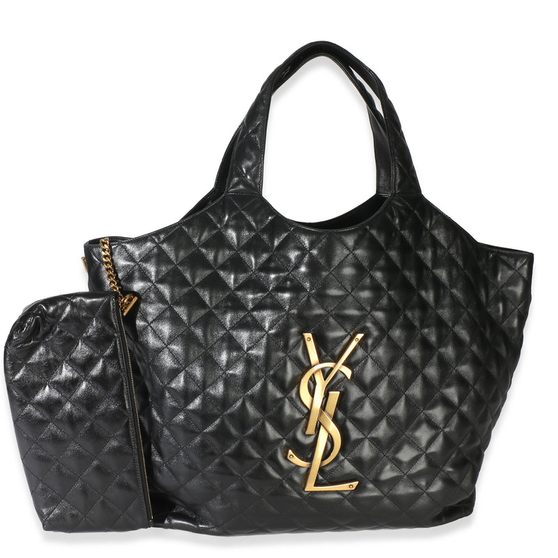 Saint Laurent Black Quilted Lambskin Maxi Icare Shopping Tote Handbag id