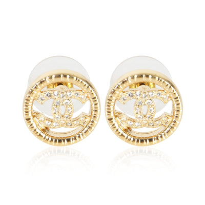 Chanel Gold Plated  2022 Strass CC Earrings fv