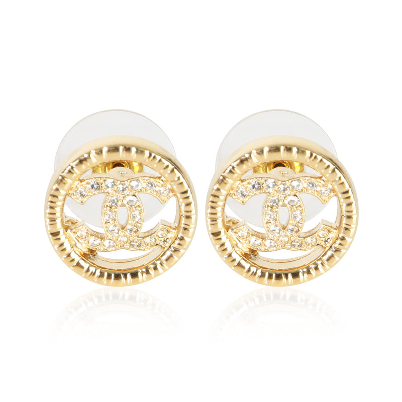 Chanel Gold Plated  2022 Strass CC Earrings fv