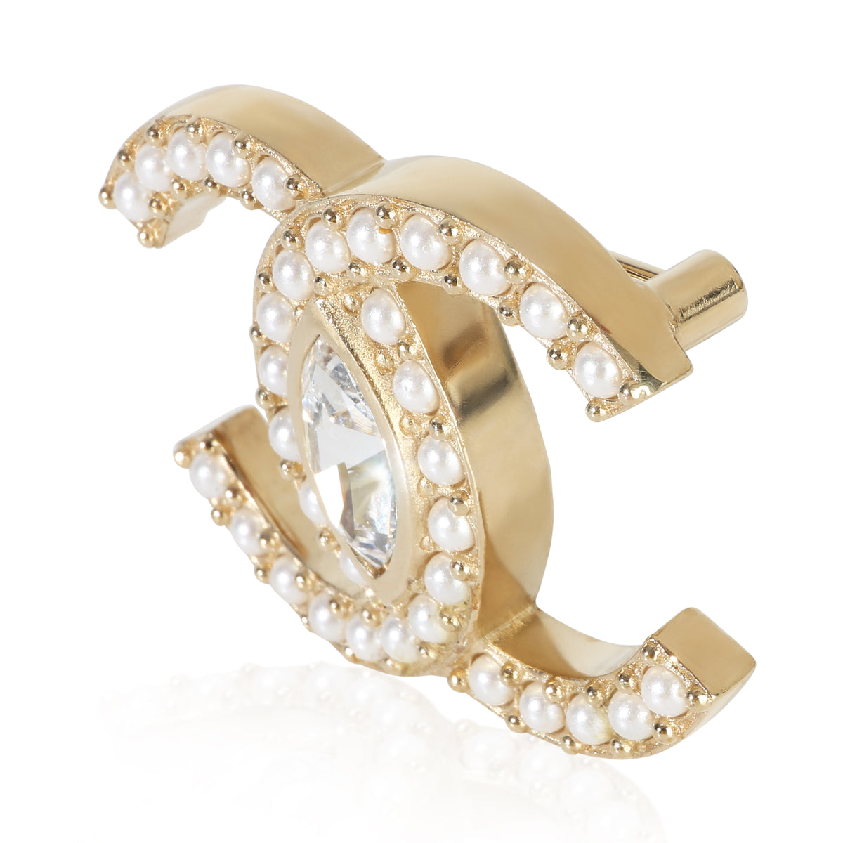 Chanel Gold Plated  2021 Faux Pearl & Strass CC Brooch 2