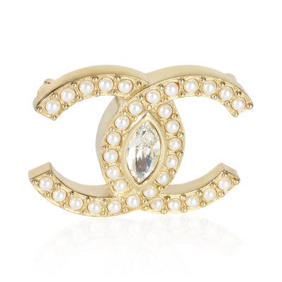 Chanel Gold Plated  2021 Faux Pearl & Strass CC Brooch fv