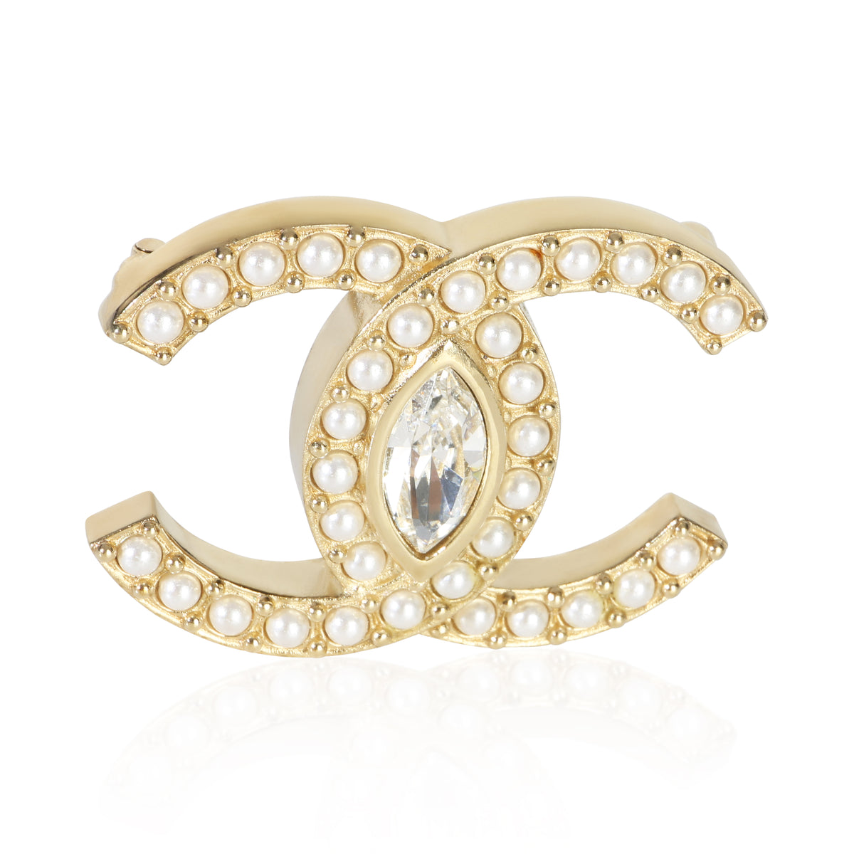 Chanel Gold Plated  2021 Faux Pearl & Strass CC Brooch fv