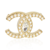 Chanel Gold Plated  2021 Faux Pearl & Strass CC Brooch fv