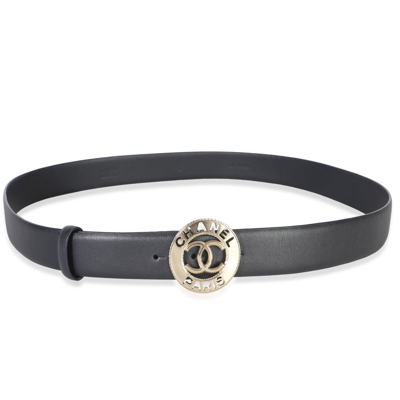 Chanel Navy Lambskin Champagne Gold CC Paris Logo Belt 95/38 id