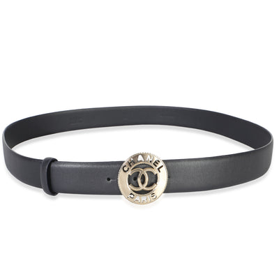 Chanel Navy Lambskin Champagne Gold CC Paris Logo Belt 95/38 id