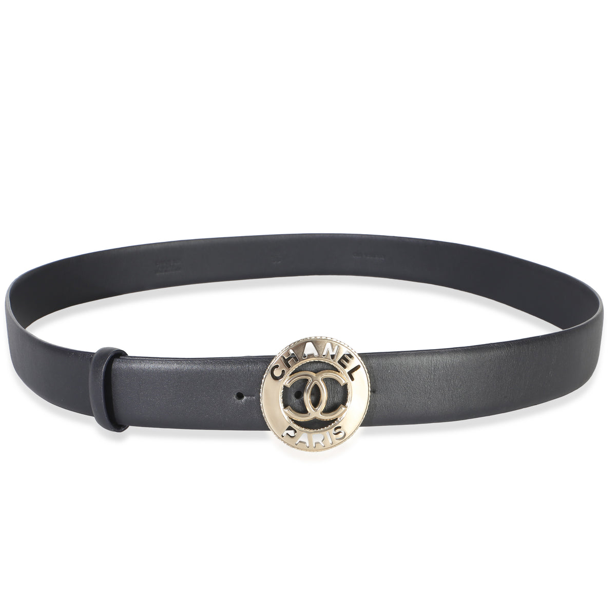Chanel Navy Lambskin Champagne Gold CC Paris Logo Belt 95/38 id