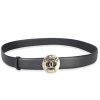 Chanel Navy Lambskin Champagne Gold CC Paris Logo Belt 95/38 id