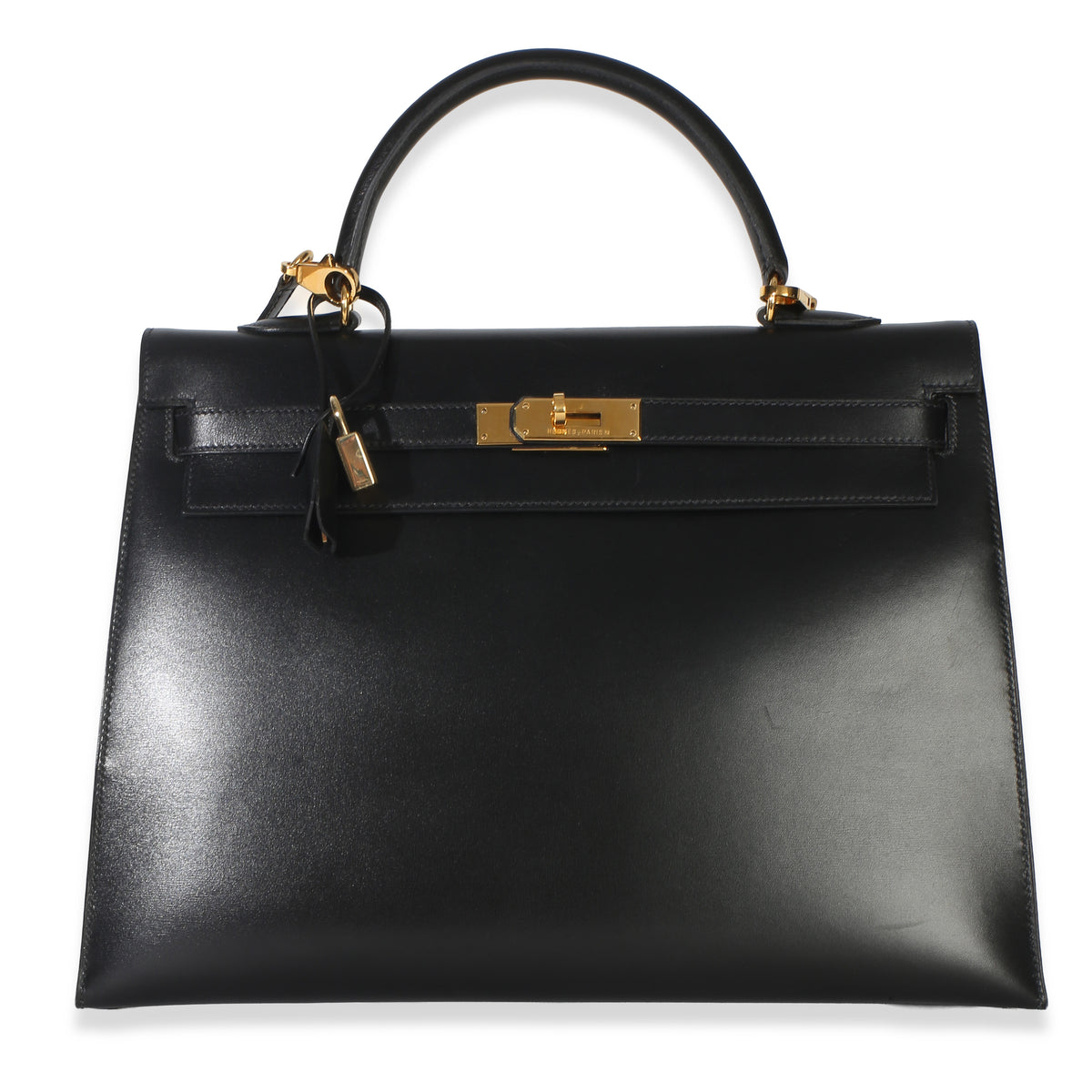 Hermès Vintage Black Box Sellier Kelly 35 GHW Handbag fv