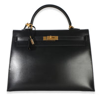 Hermès Vintage Black Box Sellier Kelly 35 GHW Handbag fv