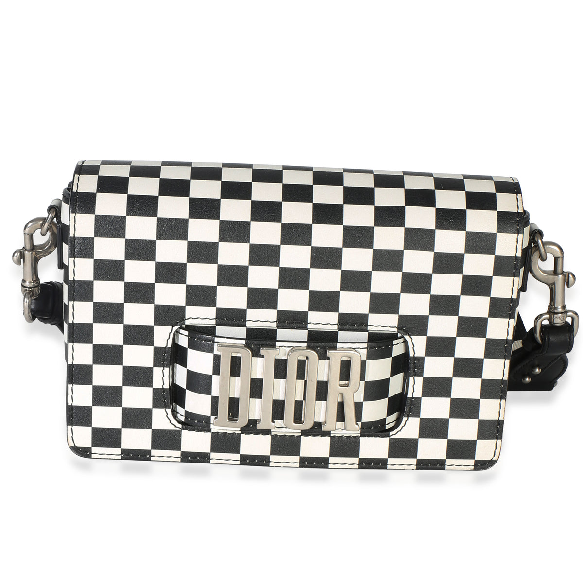 Christian Dior Black White Calfskin Checkered J'Adior Chain Flap Bag Handbag id