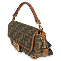 Fendi Green Tan FF Embroidery Canvas Medium Baguette Bag Handbag 2
