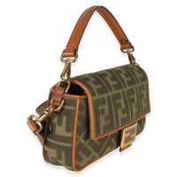 Fendi Green Tan FF Embroidery Canvas Medium Baguette Bag Handbag 3