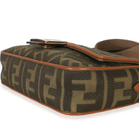 Fendi Green Tan FF Embroidery Canvas Medium Baguette Bag Handbag 6